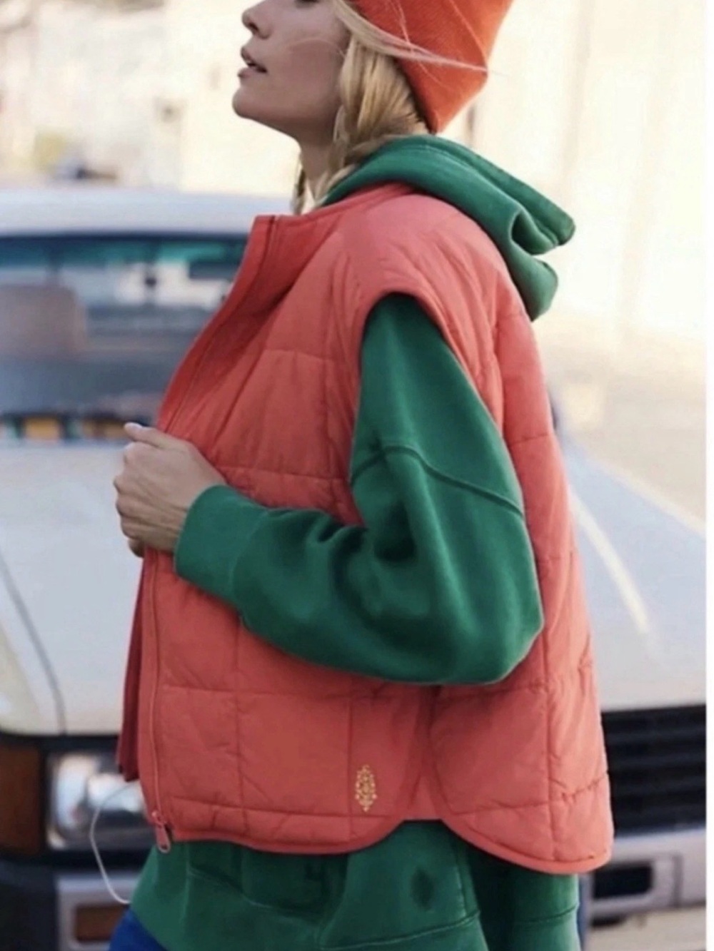 Free People Movement Quinn Quilted Puffer Vest Deep Sea Coral Size S⭐️NWOT⭐️